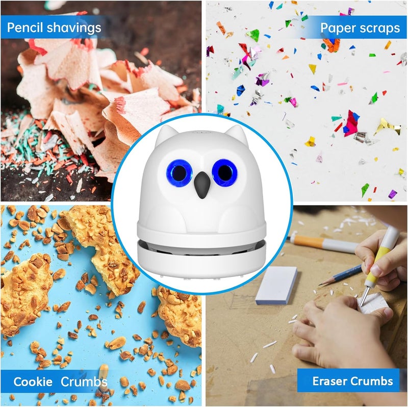 Hallocool Desk Vacuum Cleaner Mini Desktop Vacuum for Office Table Mini Vacuum Cleaner Sweeper for Cleaning Crumbs Eraser Crumbs Dust Pencil Paper Scraps Pet Hair Owl Vacuum Cordless - Image 3